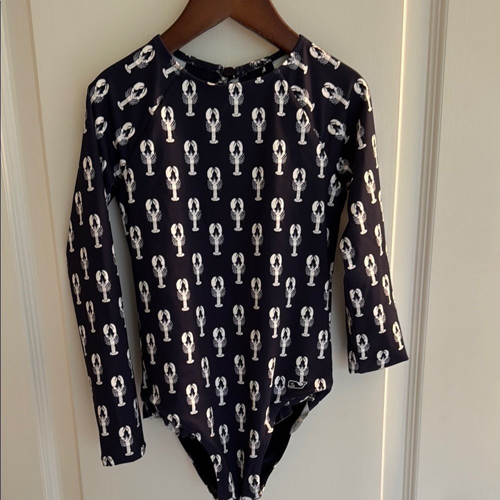Vineyard Vine Navy Lobster Print Long Sleeve Swimsuit